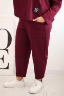 Komplet damski Plus Size masełko bluza i spodnie z kieszeniami śliwkowy