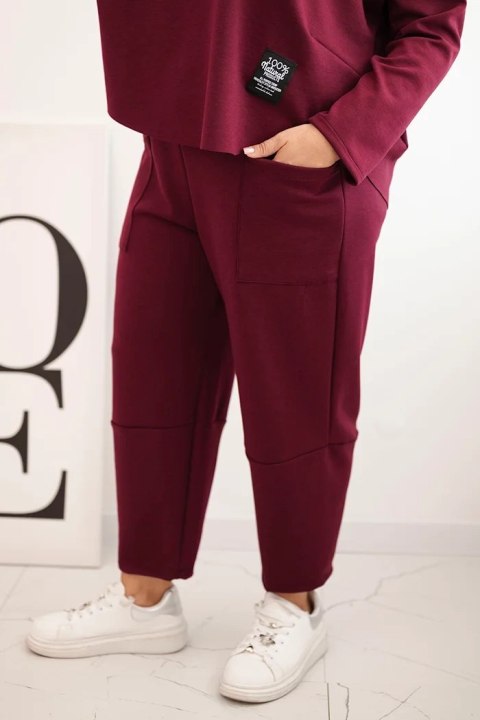 Komplet damski Plus Size masełko bluza i spodnie z kieszeniami śliwkowy Komplet damski Plus Size masełko bluza i spodnie z kieszeniami śliwkowy
