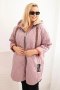 Kurtka damska Plus Size pikowana z kapturem i napisem HOPE ciemno różowa