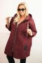 Kurtka damska Plus Size pikowana z kapturem i napisem HOPE śliwkowa