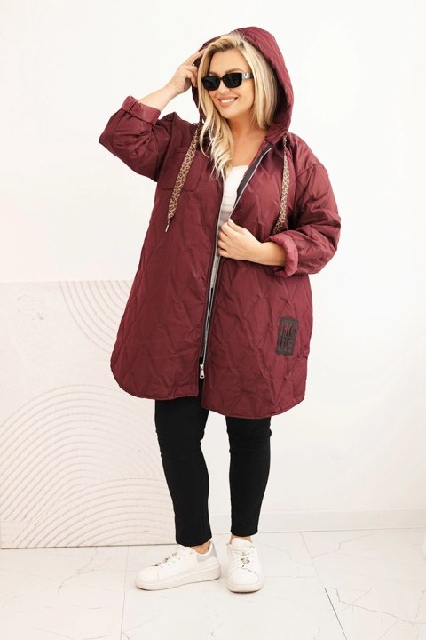 Kurtka damska Plus Size pikowana z kapturem i napisem HOPE śliwkowa Kurtka damska Plus Size pikowana z kapturem i napisem HOPE śliwkowa