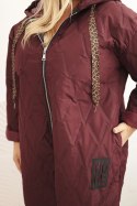 Kurtka damska Plus Size pikowana z kapturem i napisem HOPE śliwkowa