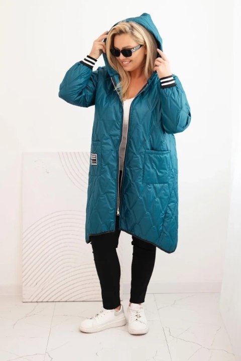 Kurtka damska Plus Size pikowana z kapturem i sportowymi mankietami morska Kurtka damska Plus Size pikowana z kapturem i sportowymi mankietami morska