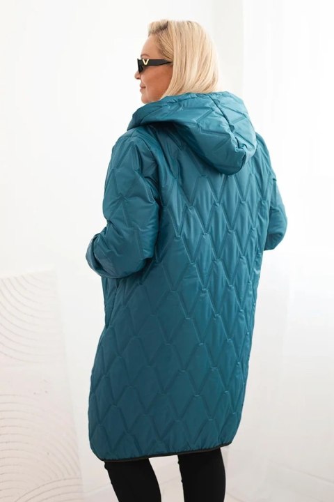 Kurtka damska Plus Size pikowana z kapturem i sportowymi mankietami morska Kurtka damska Plus Size pikowana z kapturem i sportowymi mankietami morska