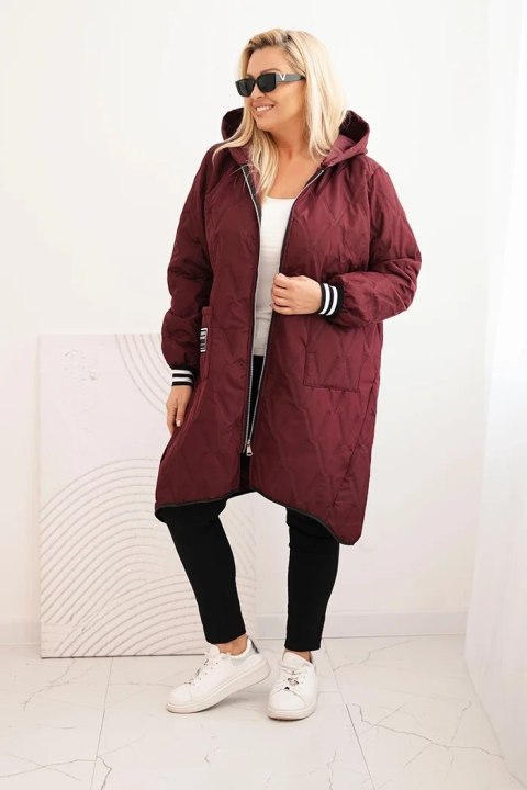 Kurtka damska Plus Size pikowana z kapturem i sportowymi mankietami śliwkowa Kurtka damska Plus Size pikowana z kapturem i sportowymi mankietami śliwkowa