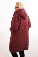 Kurtka damska Plus Size pikowana z kapturem i sportowymi mankietami śliwkowa