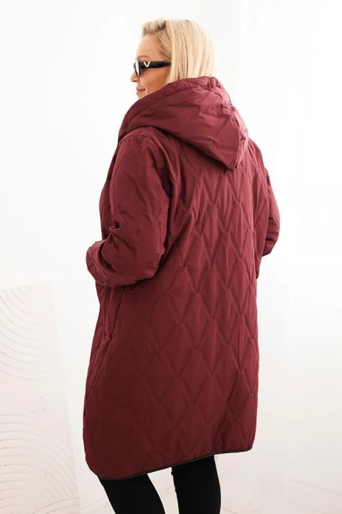 Kurtka damska Plus Size pikowana z kapturem i sportowymi mankietami śliwkowa Kurtka damska Plus Size pikowana z kapturem i sportowymi mankietami śliwkowa