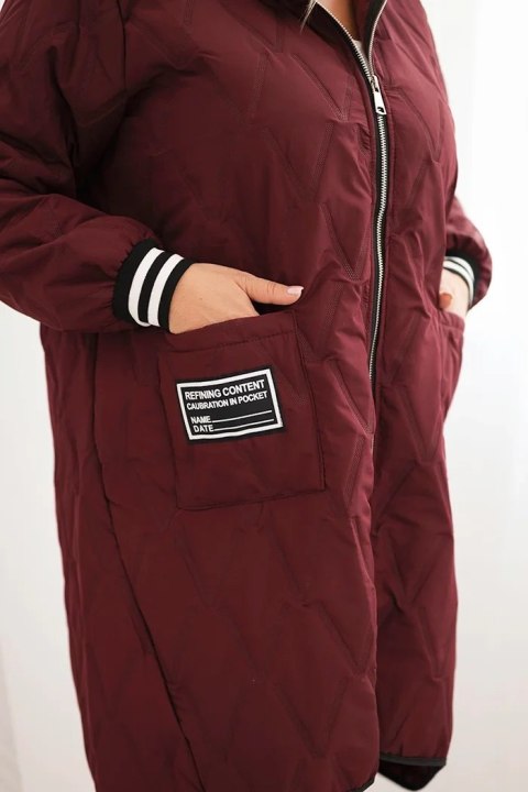 Kurtka damska Plus Size pikowana z kapturem i sportowymi mankietami śliwkowa Kurtka damska Plus Size pikowana z kapturem i sportowymi mankietami śliwkowa
