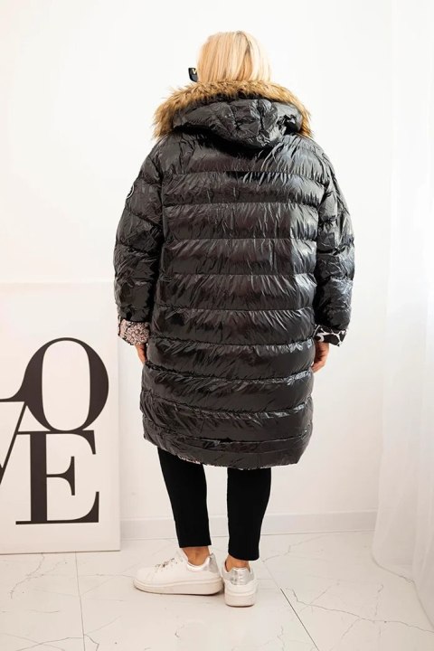 Kurtka damska Plus Size z kapturem i futerkiem czarna Kurtka damska Plus Size z kapturem i futerkiem czarna