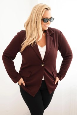 Marynarka damska z wiskozy Plus Size z długim rękawem i kołnierzem bordowa