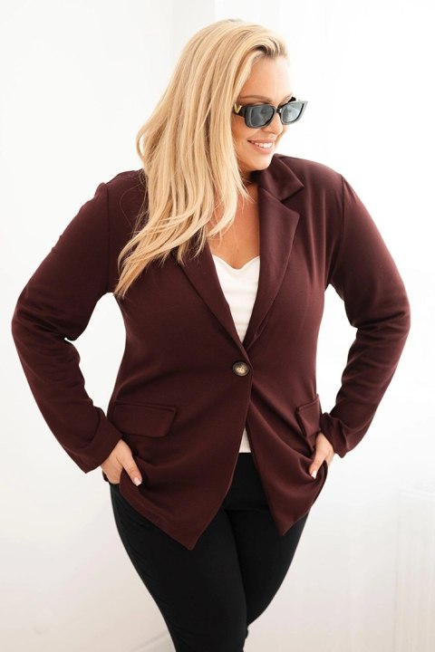 Marynarka damska z wiskozy Plus Size z długim rękawem i kołnierzem bordowa Marynarka damska z wiskozy Plus Size z długim rękawem i kołnierzem bordowa