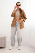 Marynarka z klapami elegancka ciemno camelowa