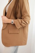 Marynarka z klapami elegancka ciemno camelowa