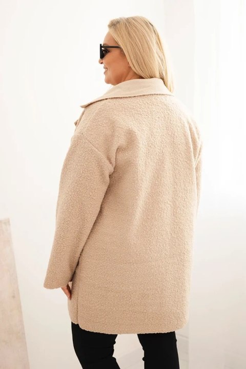Płaszcz damski Plus Size baranek z wełną i kieszeniami beżowy Płaszcz damski Plus Size baranek z wełną i kieszeniami beżowy