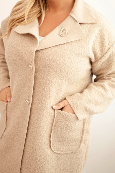 Płaszcz damski Plus Size baranek z wełną i kieszeniami beżowy Płaszcz damski Plus Size baranek z wełną i kieszeniami beżowy