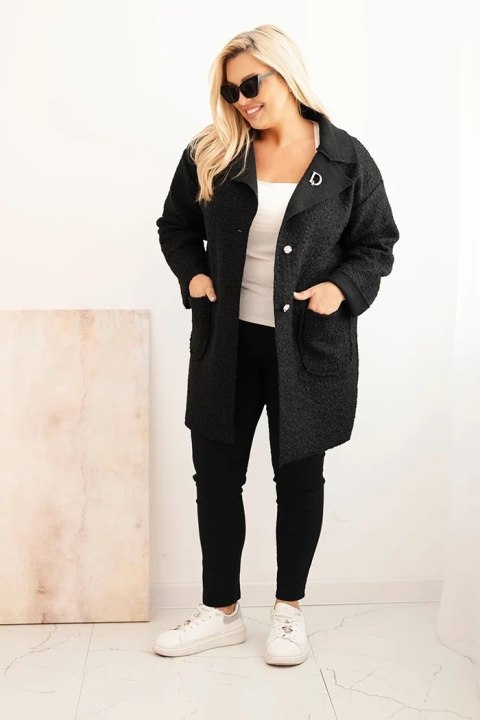 Płaszcz damski Plus Size baranek z wełną i kieszeniami czarny Płaszcz damski Plus Size baranek z wełną i kieszeniami czarny