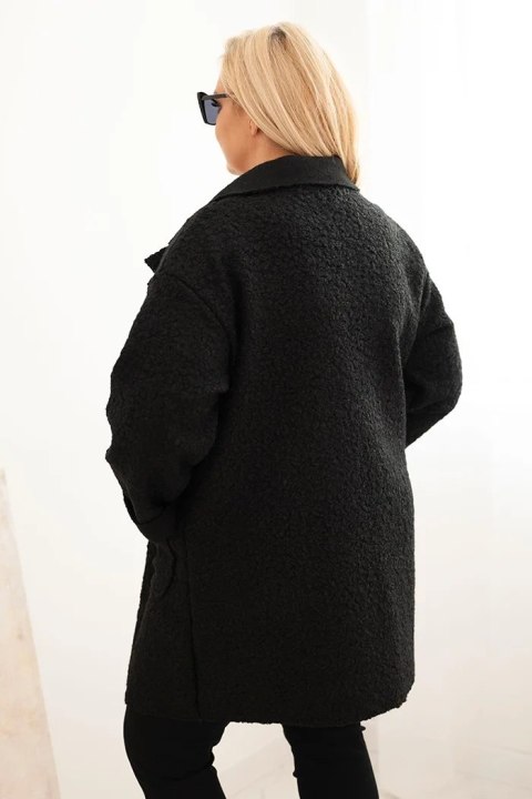 Płaszcz damski Plus Size baranek z wełną i kieszeniami czarny Płaszcz damski Plus Size baranek z wełną i kieszeniami czarny