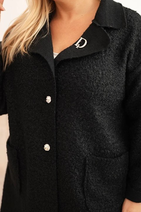 Płaszcz damski Plus Size baranek z wełną i kieszeniami czarny Płaszcz damski Plus Size baranek z wełną i kieszeniami czarny