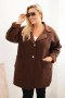 Płaszcz damski Plus Size baranek z wełną i kieszeniami czekoladowy