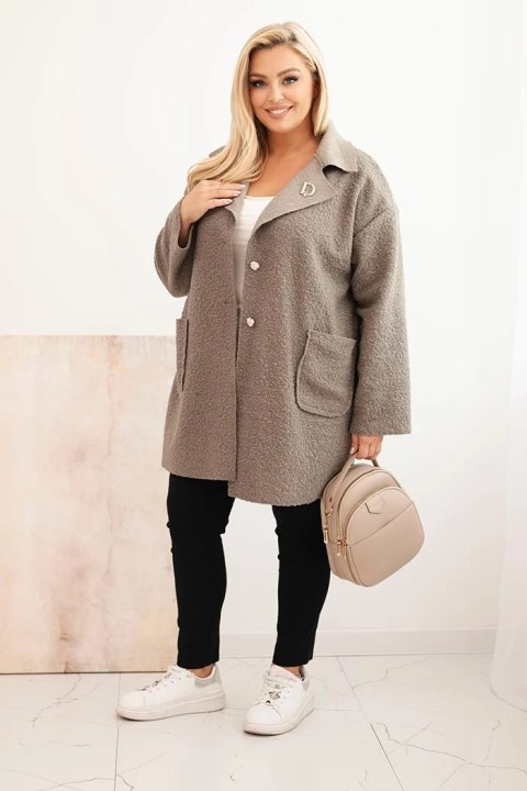 Płaszcz damski Plus Size baranek z wełną i kieszeniami fango Płaszcz damski Plus Size baranek z wełną i kieszeniami fango