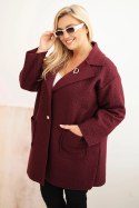 Płaszcz damski Plus Size baranek z wełną i kieszeniami śliwkowy