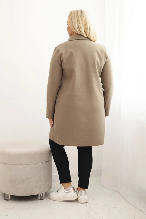 Płaszcz damski elegancki Plus Size z kołnierzem i dużymi kieszeniami fango Płaszcz damski elegancki Plus Size z kołnierzem i dużymi kieszeniami fango