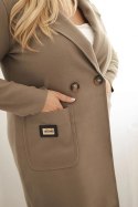 Płaszcz damski elegancki Plus Size z kołnierzem i dużymi kieszeniami fango