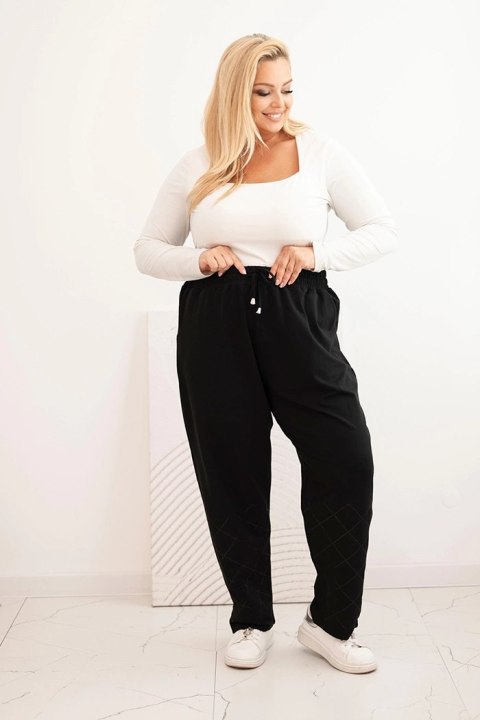 Spodnie damskie Plus Size bawełniane z kieszeniami czarne Spodnie damskie Plus Size bawełniane z kieszeniami czarne