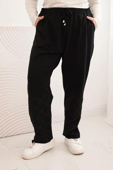 Spodnie damskie Plus Size bawełniane z kieszeniami czarne Spodnie damskie Plus Size bawełniane z kieszeniami czarne