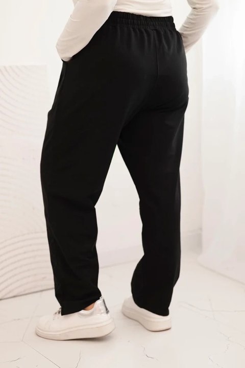 Spodnie damskie Plus Size bawełniane z kieszeniami czarne Spodnie damskie Plus Size bawełniane z kieszeniami czarne