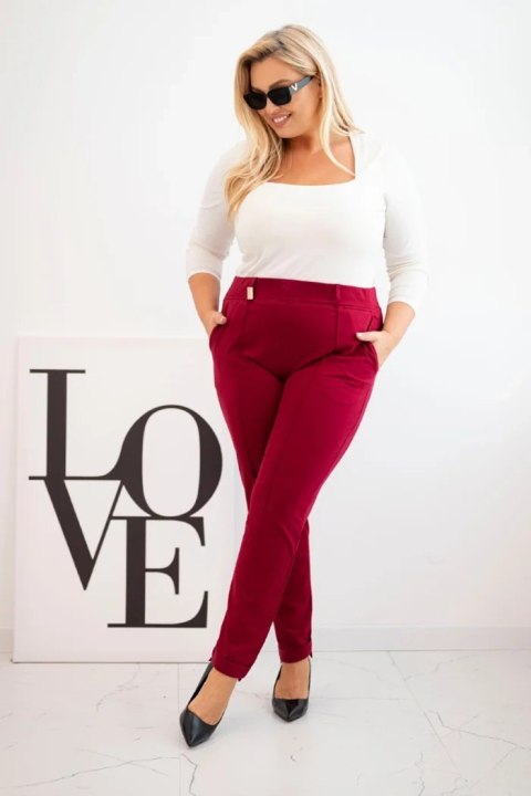 Spodnie damskie bawełniane Plus Size z elastycznym pasem bordowe Spodnie damskie bawełniane Plus Size z elastycznym pasem bordowe