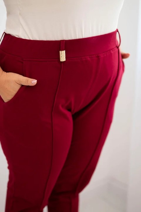 Spodnie damskie bawełniane Plus Size z elastycznym pasem bordowe Spodnie damskie bawełniane Plus Size z elastycznym pasem bordowe