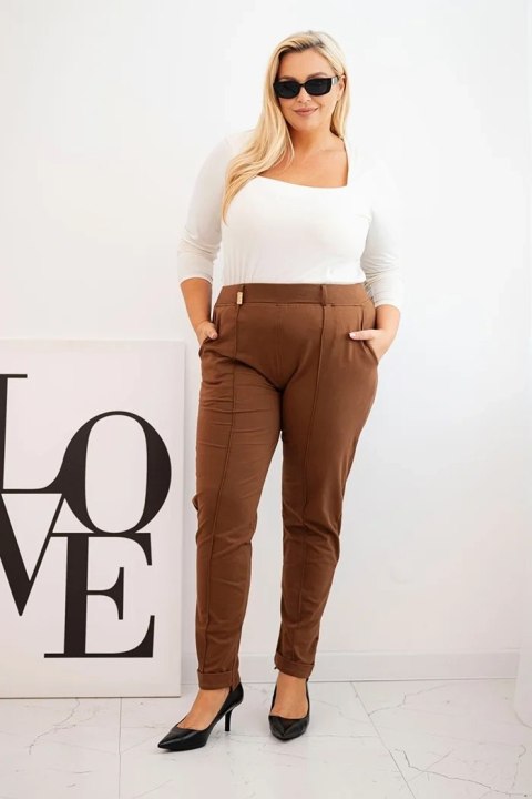 Spodnie damskie bawełniane Plus Size z elastycznym pasem camelowe Spodnie damskie bawełniane Plus Size z elastycznym pasem camelowe
