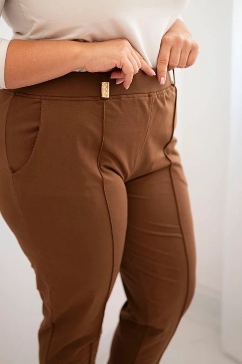 Spodnie damskie bawełniane Plus Size z elastycznym pasem camelowe Spodnie damskie bawełniane Plus Size z elastycznym pasem camelowe