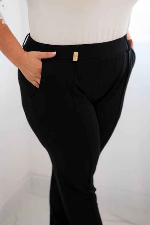 Spodnie damskie bawełniane Plus Size z elastycznym pasem czarne Spodnie damskie bawełniane Plus Size z elastycznym pasem czarne