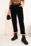 Spodnie damskie z paskiem w prążek czarne