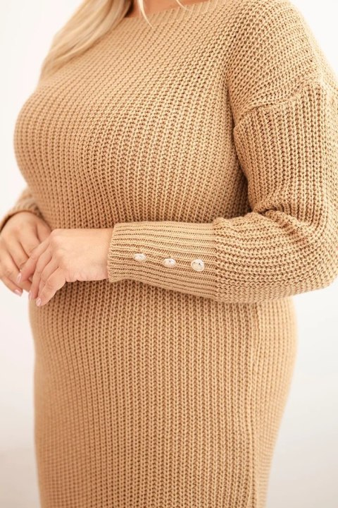 Sukienka swetrowa damska Plus Size z moherem camelowa Sukienka swetrowa damska Plus Size z moherem camelowa