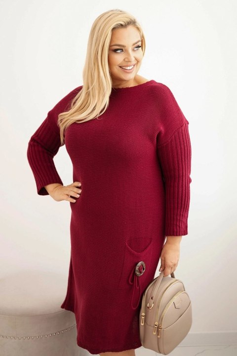 Sukienka swetrowa damska Plus Size z moherem oversize z kieszenią bordowa Sukienka swetrowa damska Plus Size z moherem oversize z kieszenią bordowa