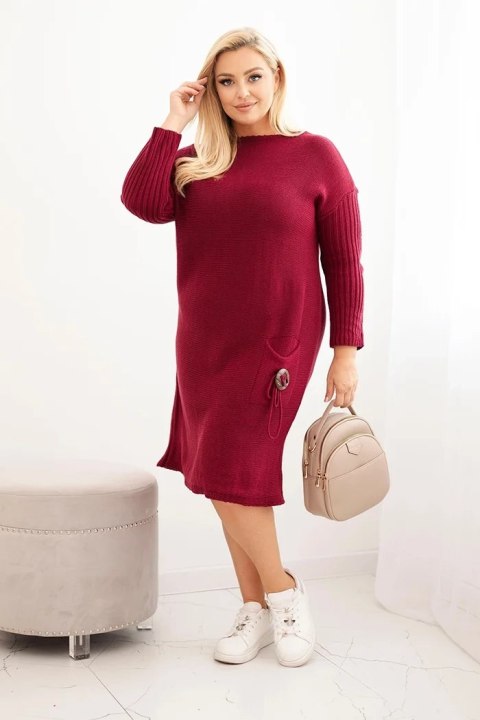 Sukienka swetrowa damska Plus Size z moherem oversize z kieszenią bordowa Sukienka swetrowa damska Plus Size z moherem oversize z kieszenią bordowa