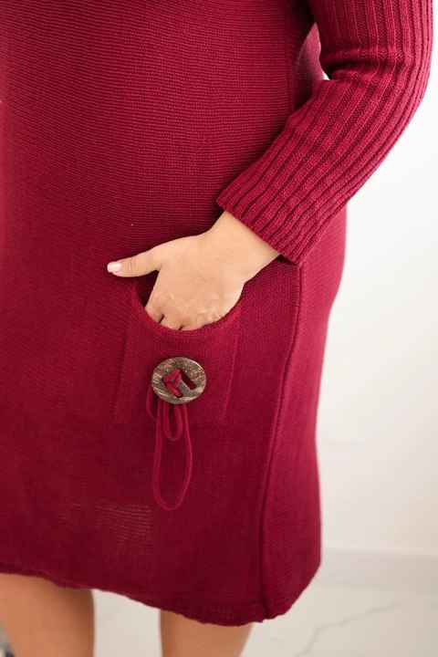 Sukienka swetrowa damska Plus Size z moherem oversize z kieszenią bordowa Sukienka swetrowa damska Plus Size z moherem oversize z kieszenią bordowa