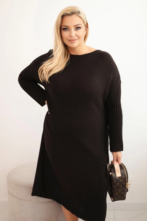 Sukienka swetrowa damska Plus Size z moherem oversize z kieszenią brązowa Sukienka swetrowa damska Plus Size z moherem oversize z kieszenią brązowa