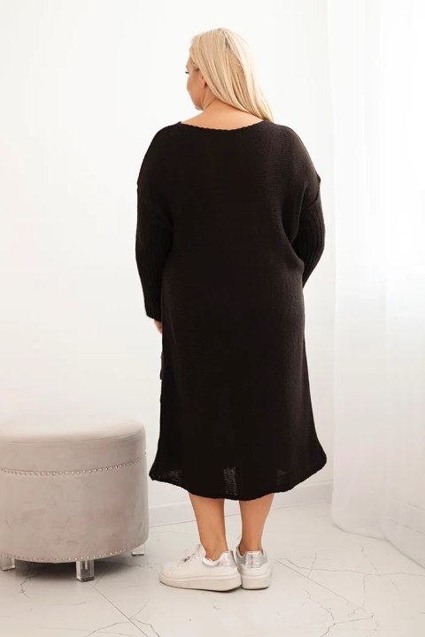 Sukienka swetrowa damska Plus Size z moherem oversize z kieszenią brązowa Sukienka swetrowa damska Plus Size z moherem oversize z kieszenią brązowa
