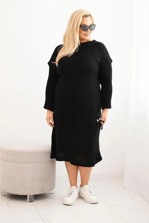 Sukienka swetrowa damska Plus Size z moherem oversize z kieszenią czarna Sukienka swetrowa damska Plus Size z moherem oversize z kieszenią czarna