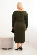 Sukienka swetrowa damska Plus Size z moherem oversize z kieszenią khaki