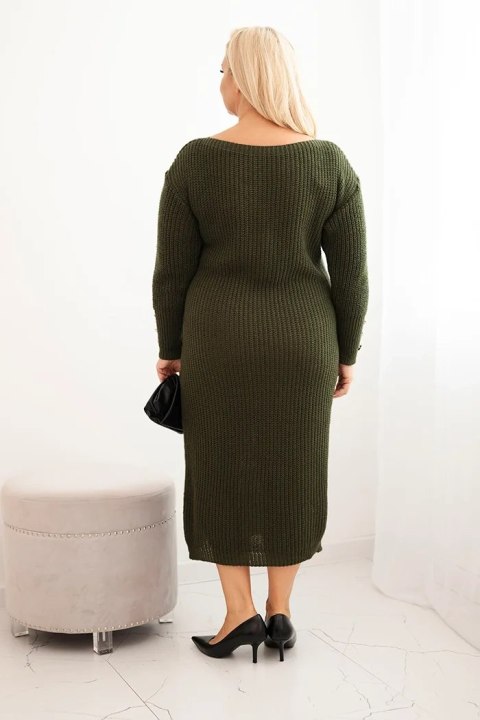 Sukienka swetrowa damska Plus Size z moherem oversize z kieszenią khaki Sukienka swetrowa damska Plus Size z moherem oversize z kieszenią khaki