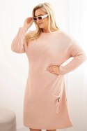 Sukienka swetrowa damska Plus Size z moherem oversize z kieszenią pudrowy róż