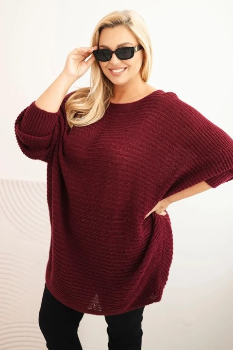 Sweter damski Plus Size z moherem ponczo bordowy Sweter damski Plus Size z moherem ponczo bordowy