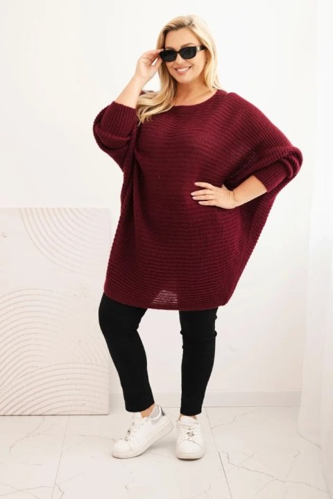 Sweter damski Plus Size z moherem ponczo bordowy Sweter damski Plus Size z moherem ponczo bordowy