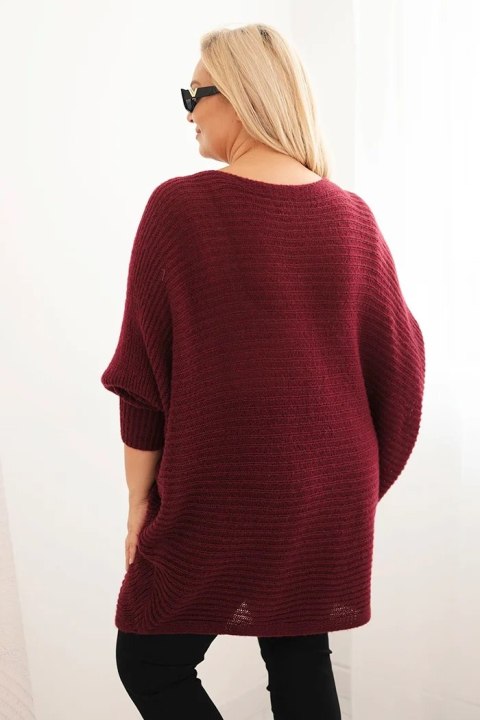 Sweter damski Plus Size z moherem ponczo bordowy Sweter damski Plus Size z moherem ponczo bordowy
