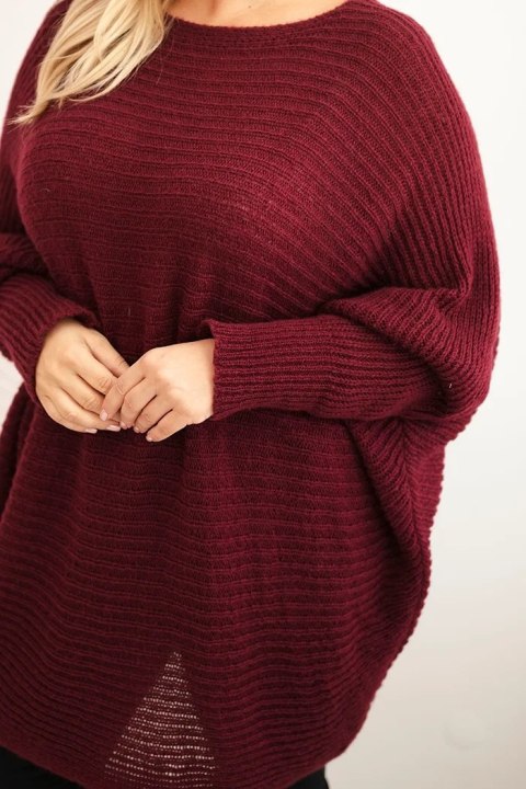 Sweter damski Plus Size z moherem ponczo bordowy Sweter damski Plus Size z moherem ponczo bordowy